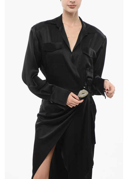 Rochii elegante DAVID KOMA Satin Midi Chemisier With Knot Black Femei (BM 17937523) 4