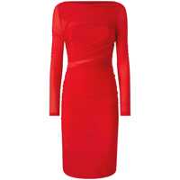 Rochii Red Long Dress With Ruffles And Boat Neckline In Tech Fabric Woman Femei