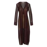 Rochii Brown Dress With V-Neck And Knitted Design With All-Over Embroidery In Fabric Woman Femei