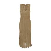 Rochii Green Long Dress With V-Neck And All-Over Pleated Details In Viscose Blend Woman Femei