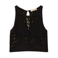 Topuri Black Top With Knitted Design And All-Over Floral Embroidery In Cotton Woman Femei