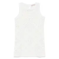 Rochii White Dress With Knitted Design And All-Over Floral Embroidery In Cotton Woman Femei
