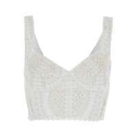Topuri 'Goldie' White Top With V-Neck On The Front And Perforated Design In Cotton And Linen Blend Woman Femei