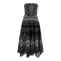 Rochii 'Iris' Black Long Dress With All-Over Embroideries And Ruffled Skirt In Cotton And Linen Blend Woman Femei