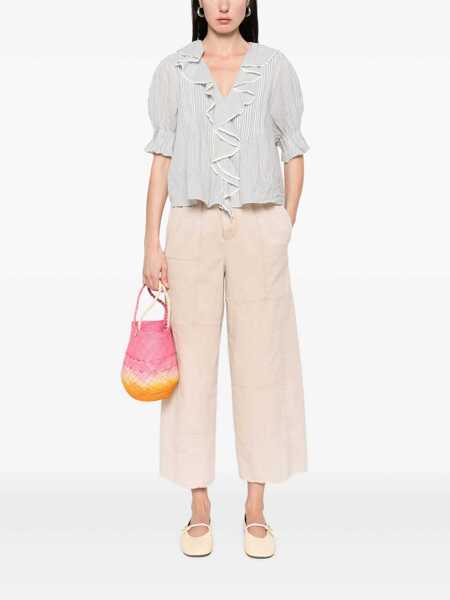 Pantaloni casual White Sand White Sand Cotton Wide-Leg Trousers Beige Femei (BM 17938950) 2