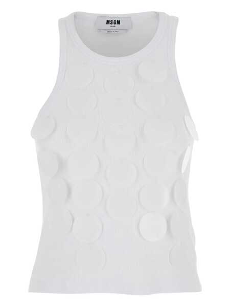 Topuri MSGM White Top With Round Neck And Applied Circle Details In Cotton Woman WHITE Femei (BM 17939244) 1