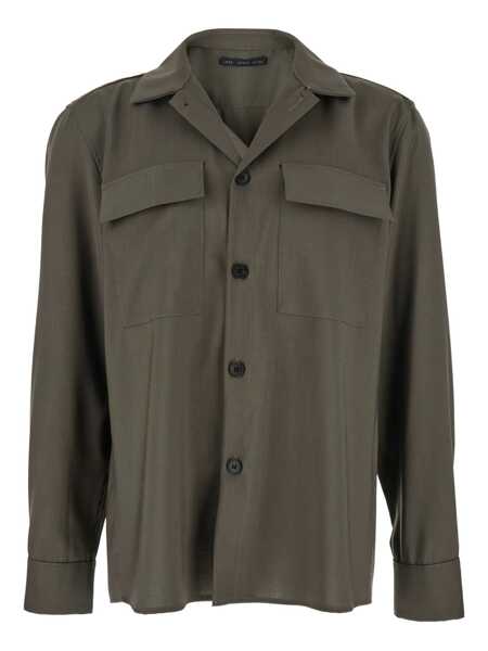 Camasi LOW BRAND Green Shirt With Classic Collar And Applied Pockets On The Front In Fabric Man GREEN Barbati (BM 17942898) 1