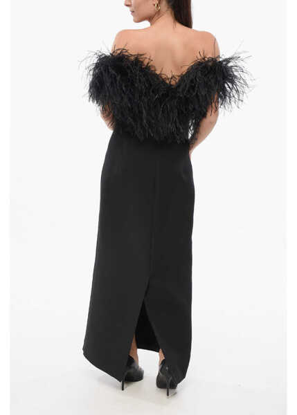 Rochii lungi Valentino Garavani Wool Blend Dress With Feathers Black Femei (BM 17945176) 2