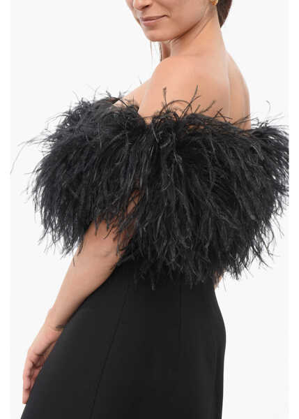 Rochii lungi Valentino Garavani Wool Blend Dress With Feathers Black Femei (BM 17945176) 3