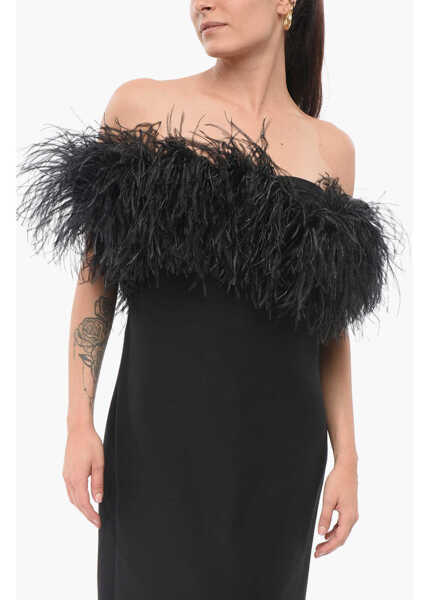 Rochii lungi Valentino Garavani Wool Blend Dress With Feathers Black Femei (BM 17945176) 4