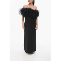 Rochii lungi Wool Blend Dress With Feathers Femei
