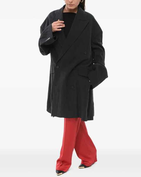 Paltoane Balenciaga Double-Breasted Linen Coat With Raw-Cut Hem Black Femei (BM 17945185) 2