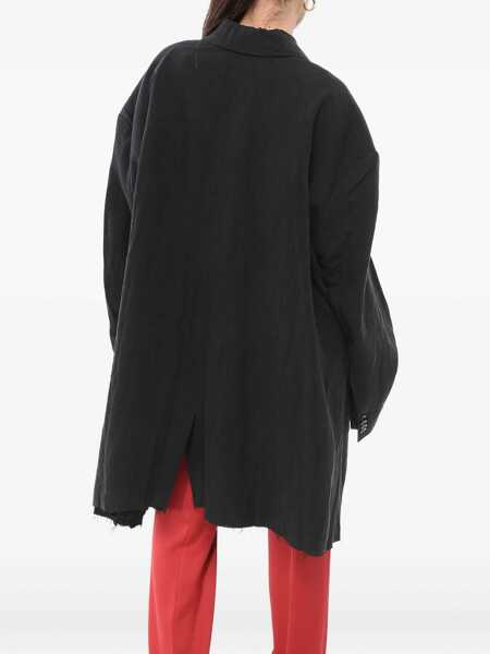 Paltoane Balenciaga Double-Breasted Linen Coat With Raw-Cut Hem Black Femei (BM 17945185) 3