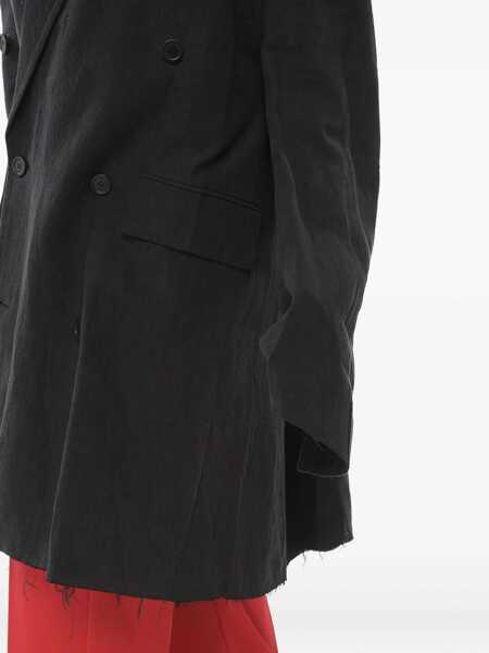 Paltoane Balenciaga Double-Breasted Linen Coat With Raw-Cut Hem Black Femei (BM 17945185) 4