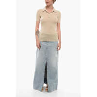 Imbracaminte Dama pagina 449 - Tricouri Polo Versace 3-Button Cashmere Blend Polo Beige Femei (BM 17945188) - B-mall.ro