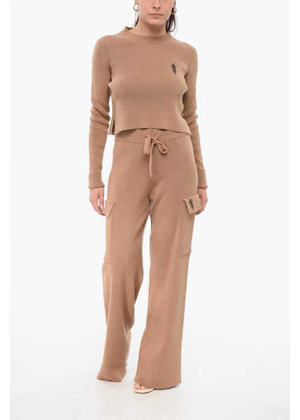 Pantaloni casual AMIRI Cashmere Blend Cargo Pants With Elastic Waistband Beige Femei (BM 17945191) 4