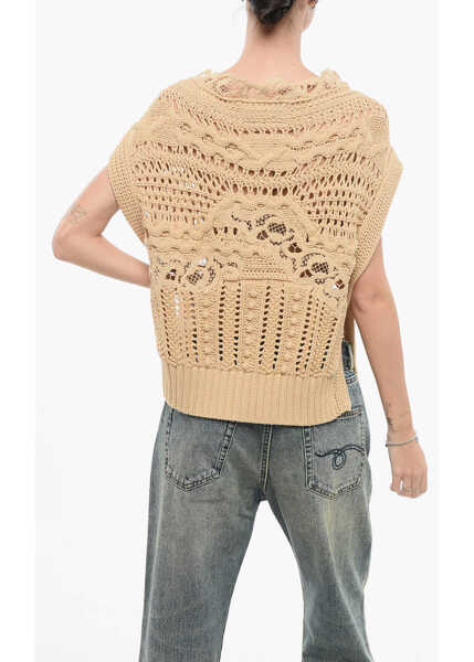 Pulovere Ermanno Scervino Crochet Cotton Blend Sleeveless Sweater With Lace Detail Beige Femei (BM 17945227) 2
