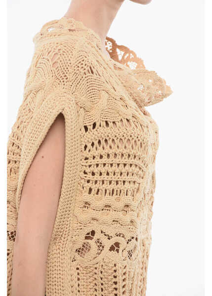 Pulovere Ermanno Scervino Crochet Cotton Blend Sleeveless Sweater With Lace Detail Beige Femei (BM 17945227) 3