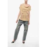 Imbracaminte Ermanno Scervino Dama - Pulovere Ermanno Scervino Crochet Cotton Blend Sleeveless Sweater With Lace Detail Beige Femei (BM 17945227) - B-mall.ro