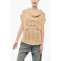 Pulovere Crochet Cotton Blend Sleeveless Sweater With Lace Detail Femei