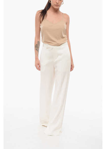 Pantaloni casual SA SU PHI Satin Wide Leg Pants White Femei (BM 17945239) 4