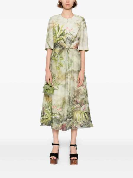 Rochii elegante ELIE SAAB Printed Linen and Silk Midi Dress OASIS II38 Linen Green Femei (BM 17945403) 2