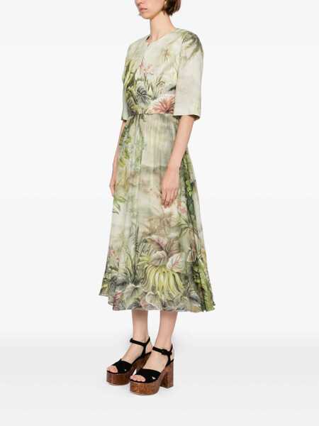 Rochii elegante ELIE SAAB Printed Linen and Silk Midi Dress OASIS II38 Linen Green Femei (BM 17945403) 3
