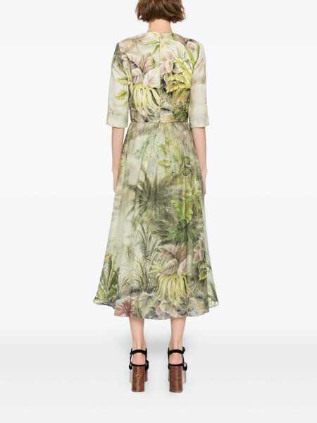 Rochii elegante ELIE SAAB Printed Linen and Silk Midi Dress OASIS II38 Linen Green Femei (BM 17945403) 4