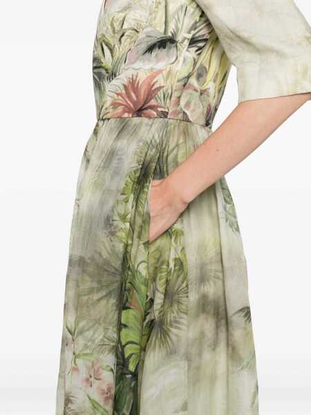 Rochii elegante ELIE SAAB Printed Linen and Silk Midi Dress OASIS II38 Linen Green Femei (BM 17945403) 5