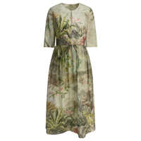 Rochii elegante Printed Linen and Silk Midi Dress OASIS II38 Linen Femei