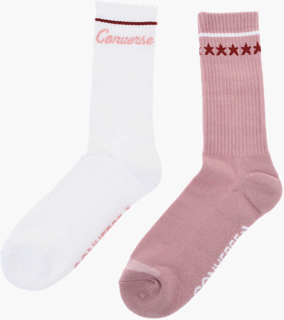 Sosete Converse Set 2 Pairs Of Bicolor Long Socks With Contrasting Details White Femei (BM 17945809) 4