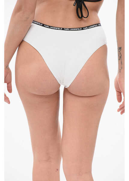 Bikini Karl Lagerfeld Solid Color Bikini Bottom With Logoed Contrasting Band White Femei (BM 17945812) 2
