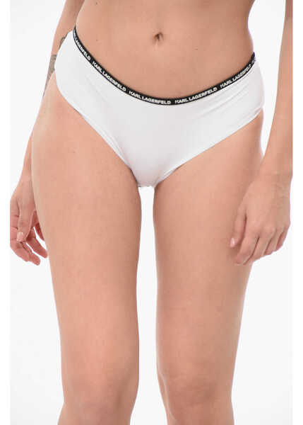 Bikini Karl Lagerfeld Solid Color Bikini Bottom With Logoed Contrasting Band White Femei (BM 17945812) 1