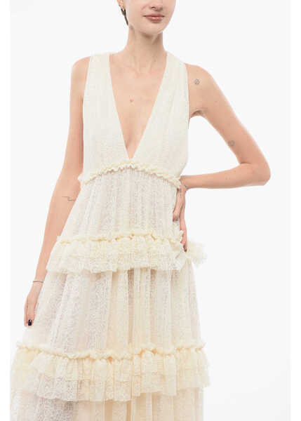 Rochii lungi Philosophy Lace Flounced Dress White Femei (BM 17945818) 4