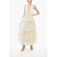 Rochii lungi Lace Flounced Dress Femei