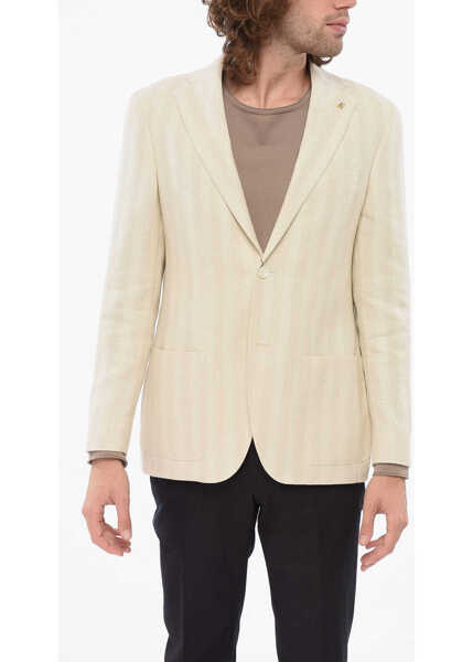 Sacouri CORNELIANI Cc Collection Striped Motif Refined Blazer Beige Barbati (BM 17945824) 1