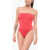 forte_forte Solid Color Bandeau One-Piece Swimsuit Red