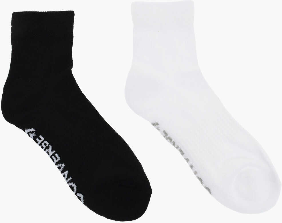 Sosete Converse Set Of 2 Solid Color Socks With Contrasting Logo Black & White Femei (BM 17945962) 3