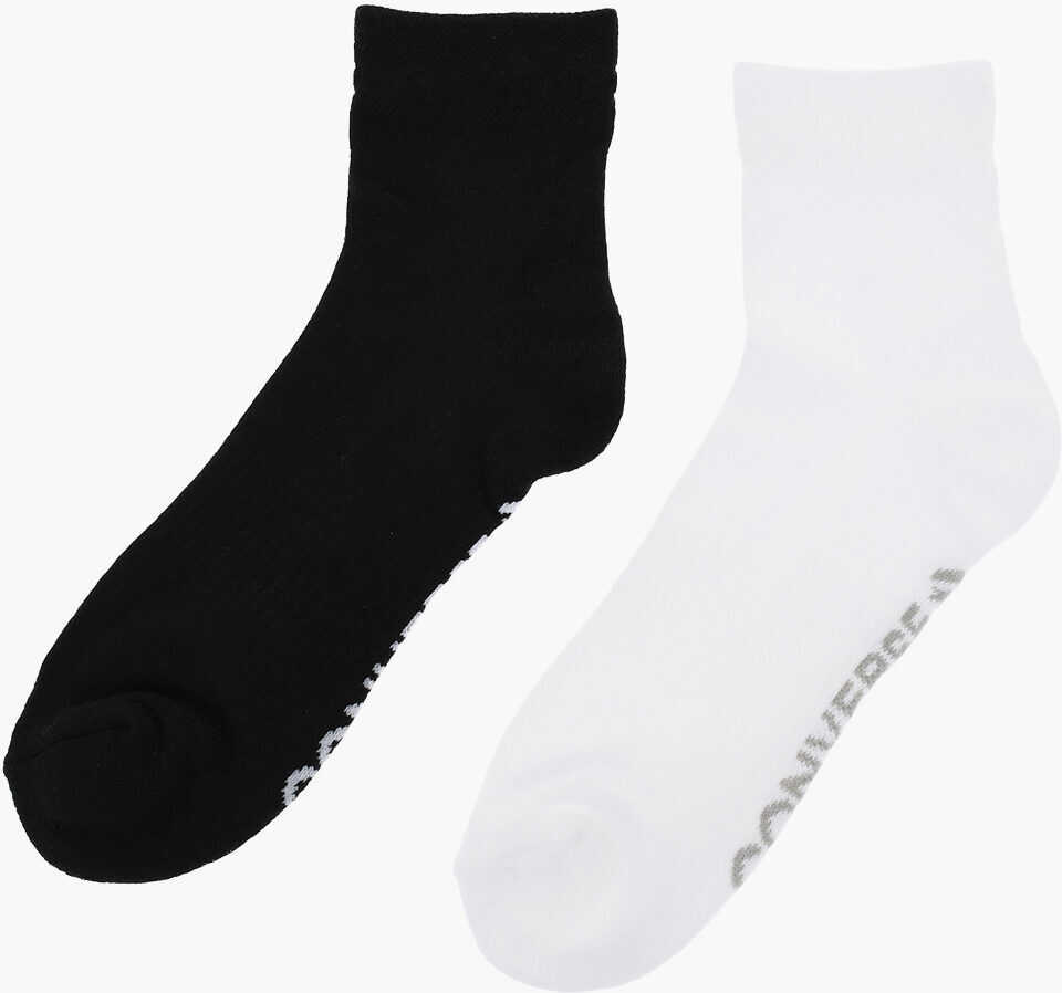 Sosete Converse Set Of 2 Solid Color Socks With Contrasting Logo Black & White Femei (BM 17945962) 1