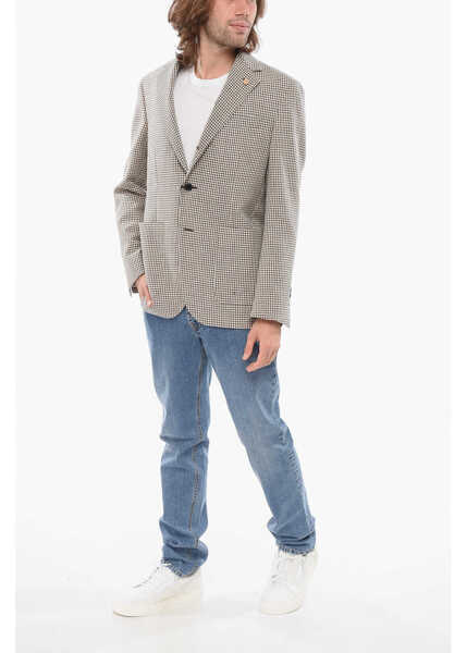 Sacouri CORNELIANI Circle Unlined Checkered Wool Blend Blazer Brown Barbati (BM 17945989) 4