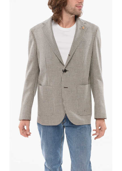 Sacouri CORNELIANI Circle Unlined Checkered Wool Blend Blazer Brown Barbati (BM 17945989) 1