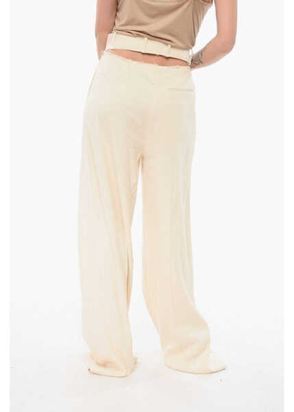 Pantaloni casual QUIRA Wide-Leg Peek-A-Boo Pants With Raw-Cut Out Beige Femei (BM 17946028) 2