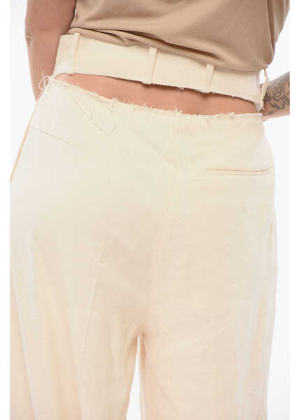 Pantaloni casual QUIRA Wide-Leg Peek-A-Boo Pants With Raw-Cut Out Beige Femei (BM 17946028) 3