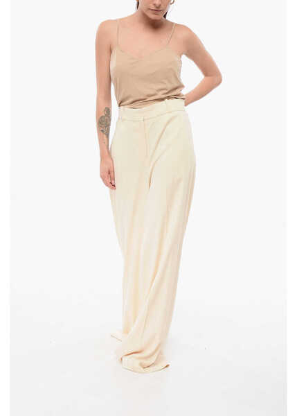 Pantaloni casual QUIRA Wide-Leg Peek-A-Boo Pants With Raw-Cut Out Beige Femei (BM 17946028) 4