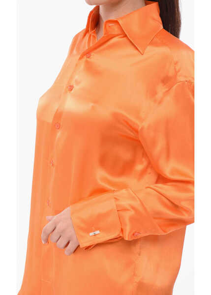 Camasi casual WOERA Long Sleeved Silk Shirt Orange Femei (BM 17946139) 3