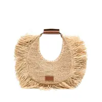 Genti de mana Staud Moon Raffia Tote Bag Natural Fringe Femei
