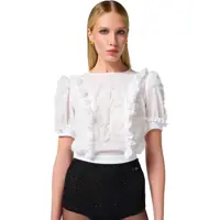 Camasi Elisabetta Franchi Dama - Camasi casual Elisabetta Franchi ELISABETTA FRANCHI IVORY RUFFLED TOP Ivory Femei (BM 17988915) - B-mall.ro