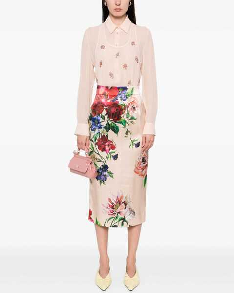 Fuste casual Dolce & Gabbana Flower Print Satin Midi Pencil Skirt PINK Femei (BM 17989669) 2