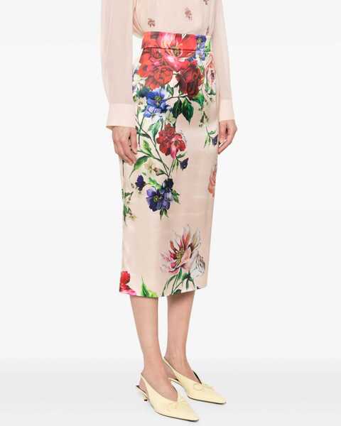 Fuste casual Dolce & Gabbana Flower Print Satin Midi Pencil Skirt PINK Femei (BM 17989669) 3