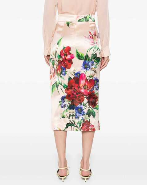 Fuste casual Dolce & Gabbana Flower Print Satin Midi Pencil Skirt PINK Femei (BM 17989669) 4